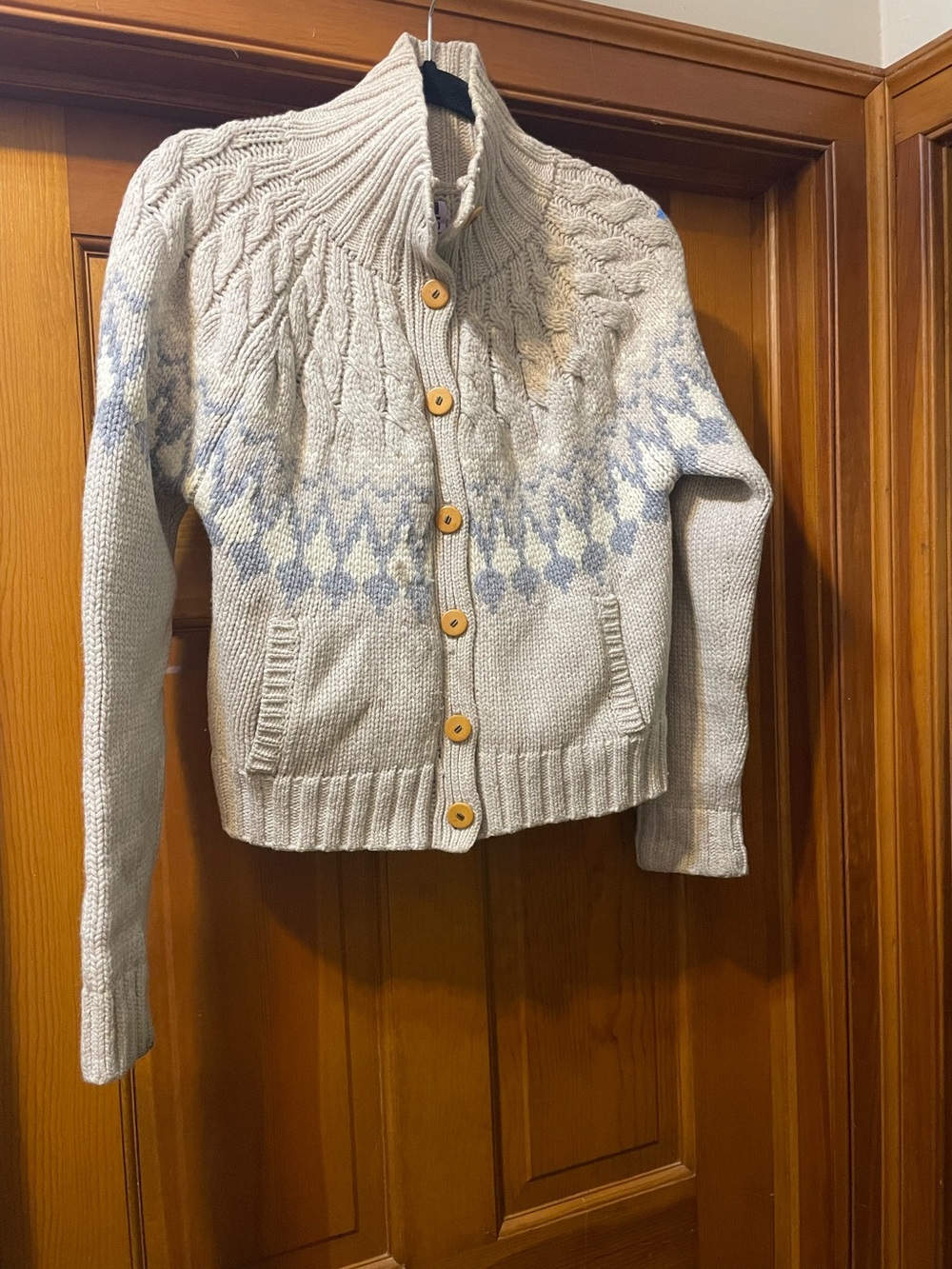 🫐L.L.Bean Signature merino wool Fisherman Short Fair Isle Cardigan Sweater🫐